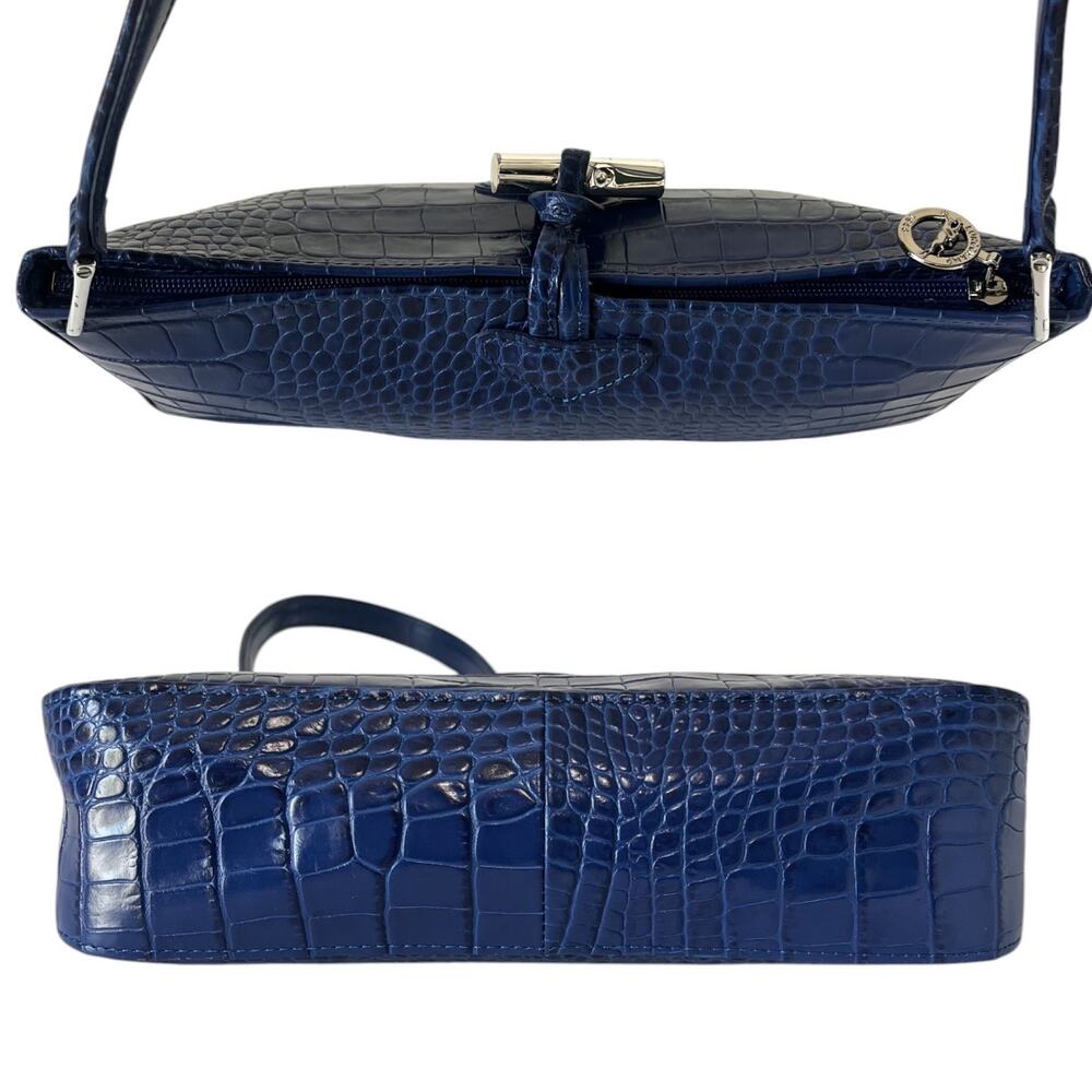 Longchamp Roseau Blue Croc Embossed Shoulder Bag Vintage Y2K Bamboo Toggle - Picture 9 of 11